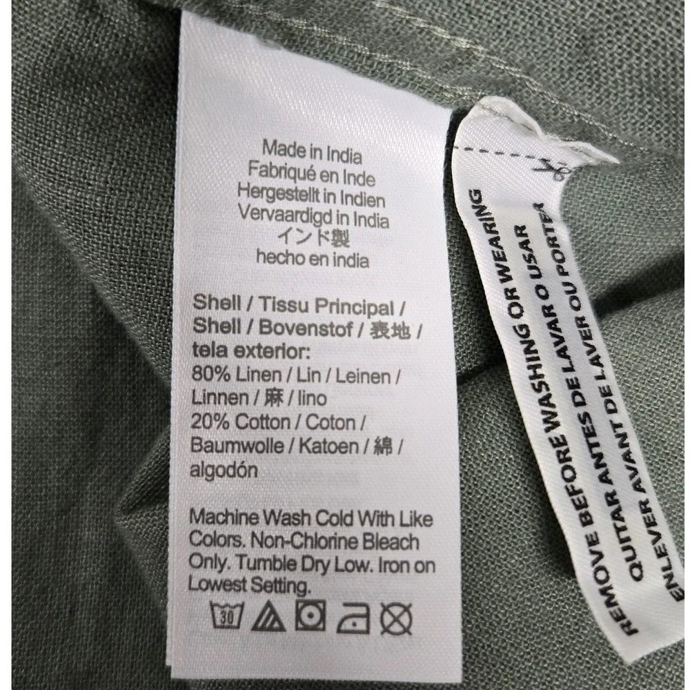 J.Crew Slim Button Down Short‎ Sleeve Shirt Linen Cotton Olive Green Men's XXL